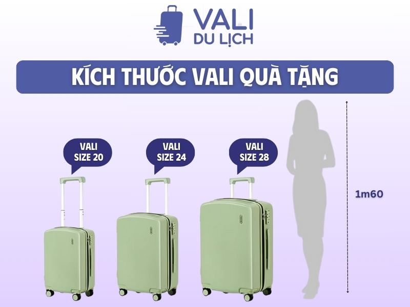 3 kích thước vali phổ biến