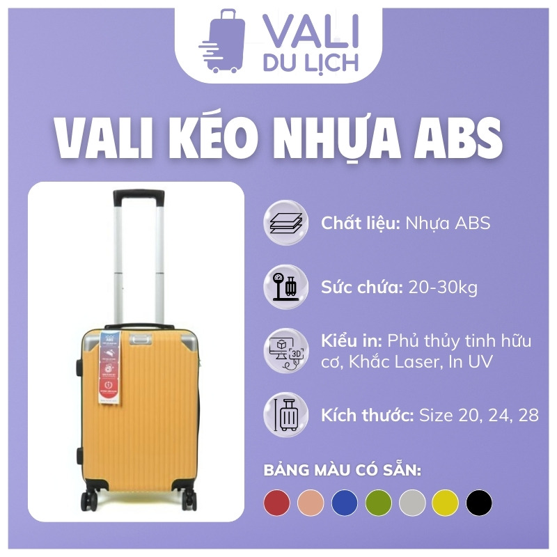 đặc điểm Vali Nhựa ABS 3 Size Bo Góc Nhôm In Logo VL-VLN18
