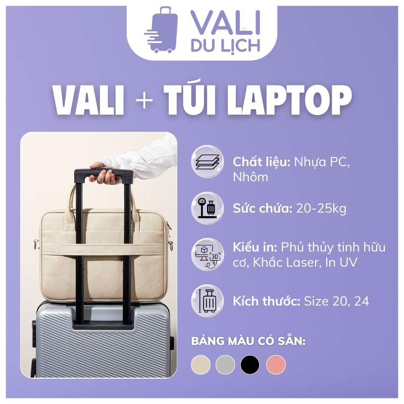 đặc điểm Bộ Vali Khung Nhôm Bo Góc Và Túi Đựng Laptop In Logo VL-CB04