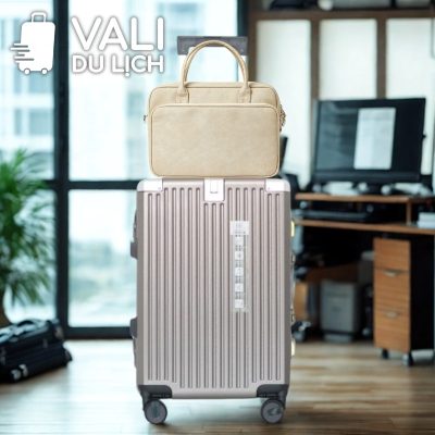 chi tiết Bộ Vali Khung Nhôm Bo Góc Và Túi Đựng Laptop In Logo VL-CB04