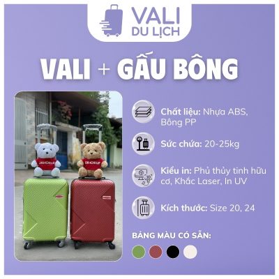 đặc điểm Combo Vali Du Lịch Nhựa ABS Và Gấu Bông In Logo VL-CB02