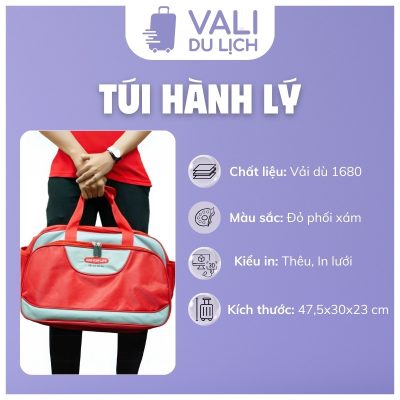 đặc điểm Túi Du Lịch Vải Dù Màu Đỏ Phối Xám In Logo VL-THL01