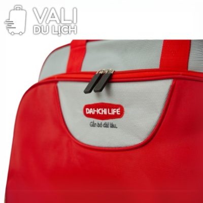 chi tiết Túi Du Lịch Vải Dù Màu Đỏ Phối Xám In Logo VL-THL01