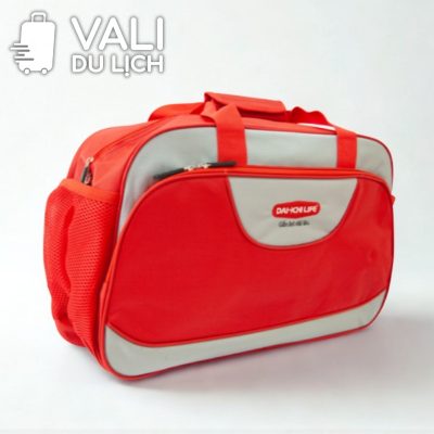 chi tiết Túi Du Lịch Vải Dù Màu Đỏ Phối Xám In Logo VL-THL01