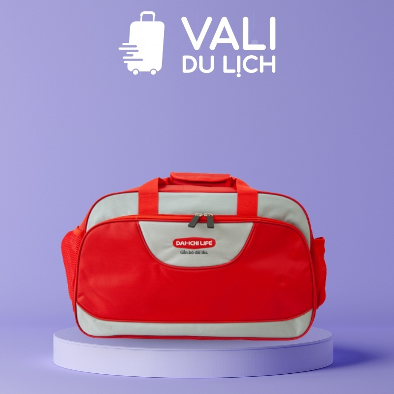 Túi Du Lịch Vải Dù Màu Đỏ Phối Xám In Logo VL-THL01