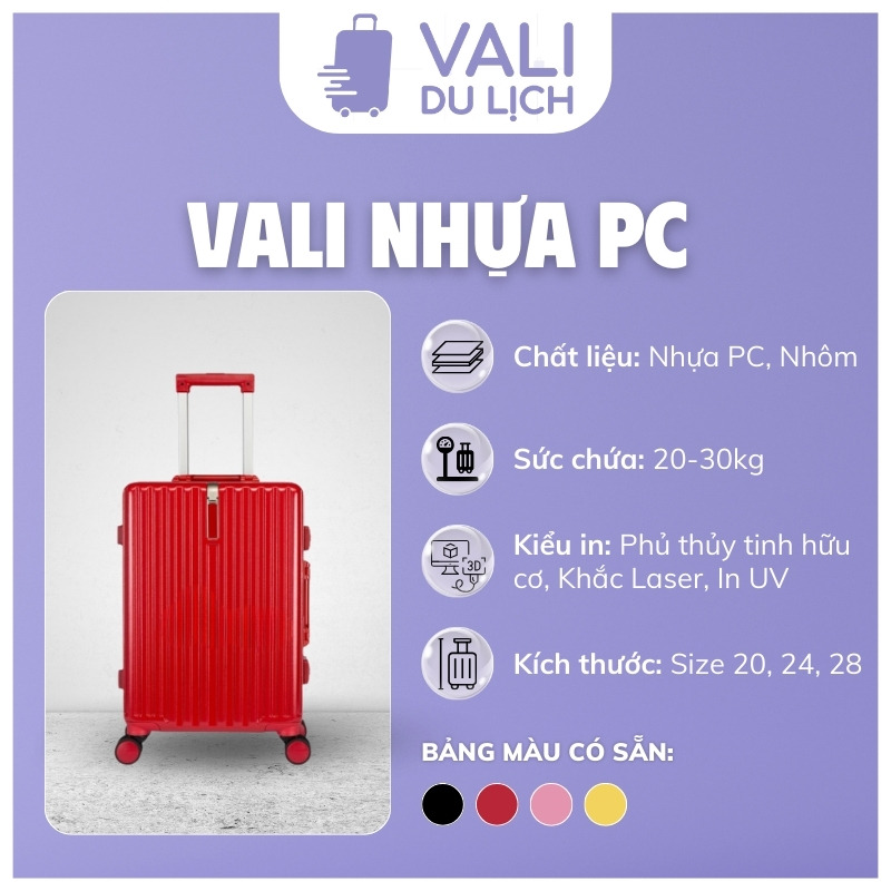 đặc điểm Vali Khung Nhôm Nhựa PC In Logo VL-VLN24