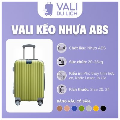 đặc điểm Vali Nhựa ABS Size 20 Và Size 24 Có Móc Treo In Logo VL-VLN19
