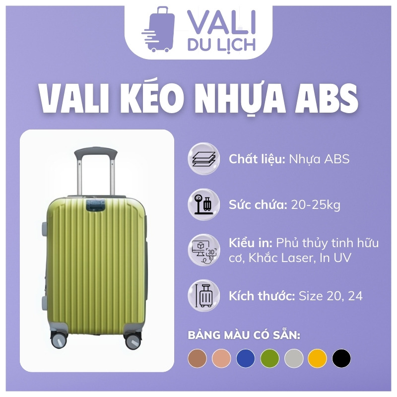 đặc điểm Vali Nhựa ABS Size 20 Và Size 24 Có Móc Treo In Logo VL-VLN19