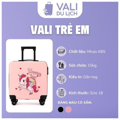 đặc điểm Vali Bé Gái Nhựa ABS Size 18 In Logo VL-VLT06