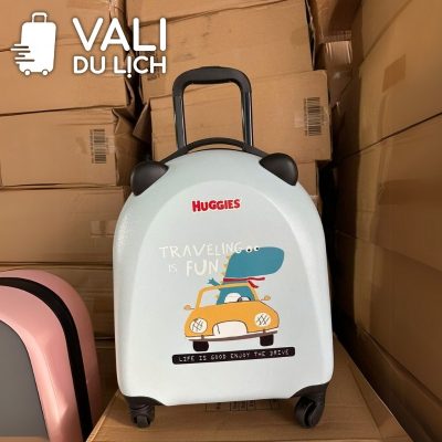 chi tiết Vali Trẻ Em Size 18 Nhựa Sần Gắn Tai Gấu In Logo VL-VLT07