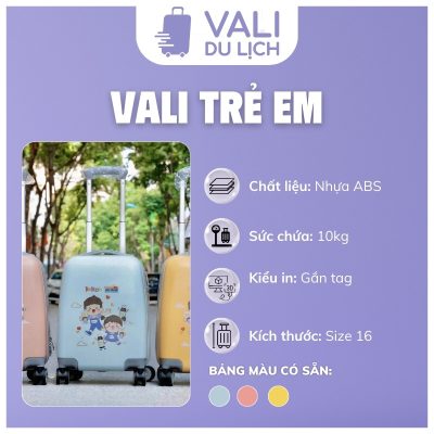 đặc điểm Vali Trẻ Em Size 16 Bánh Xe Đôi In Logo VL-VLT04
