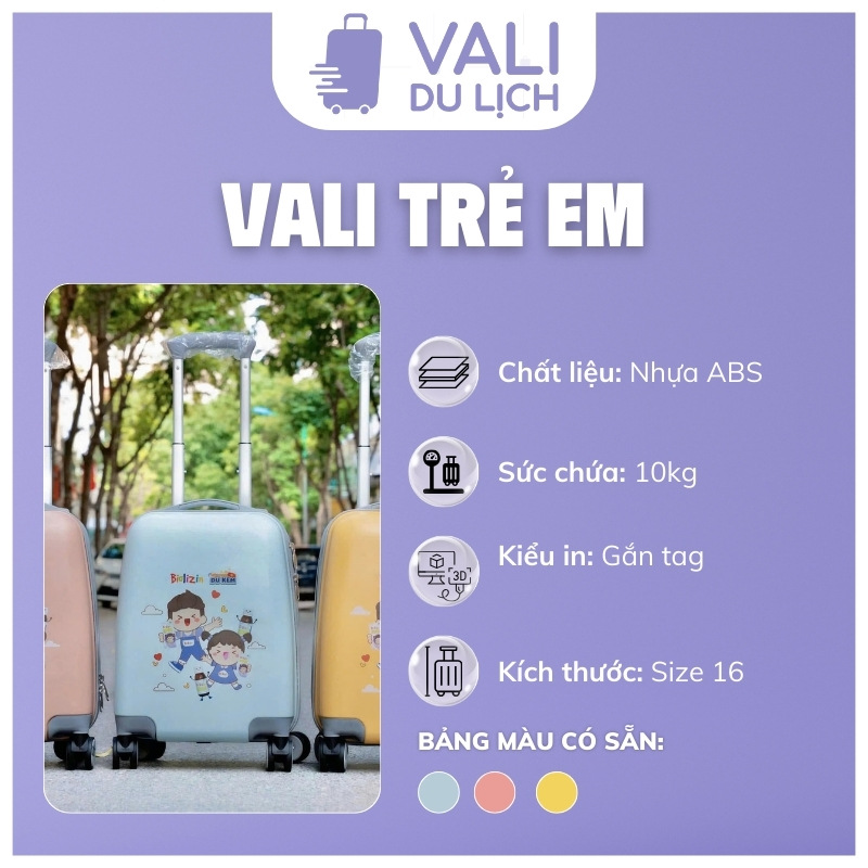 đặc điểm Vali Trẻ Em Size 16 Bánh Xe Đôi In Logo VL-VLT04