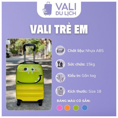 đặc điểm Vali Trẻ Size 18 Nhựa Bóng Sọc Ngang 3D In Logo VL-VLT08