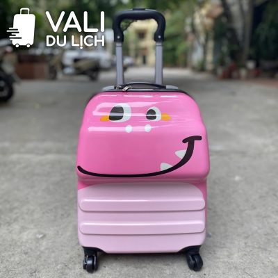 chi tiết Vali Trẻ Size 18 Nhựa Bóng Sọc Ngang 3D In Logo VL-VLT08