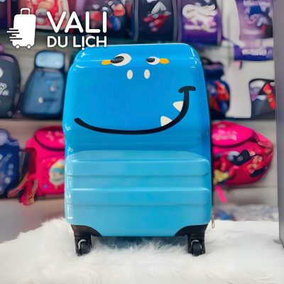 chi tiết Vali Trẻ Size 18 Nhựa Bóng Sọc Ngang 3D In Logo VL-VLT08