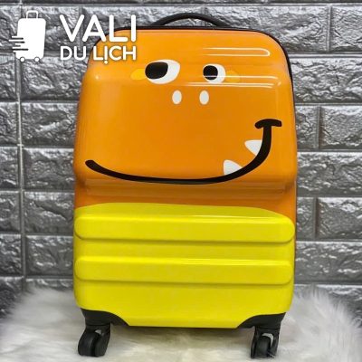 chi tiết Vali Trẻ Size 18 Nhựa Bóng Sọc Ngang 3D In Logo VL-VLT08