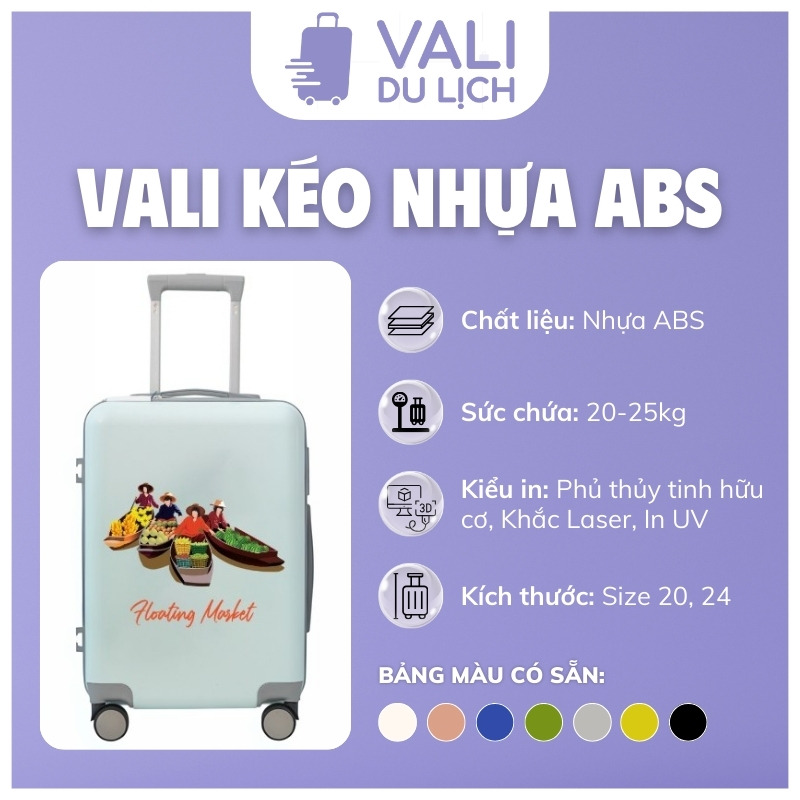 đặc điểm Vali Nhựa ABS Bề Mặt Trơn In Logo VL-VLN21