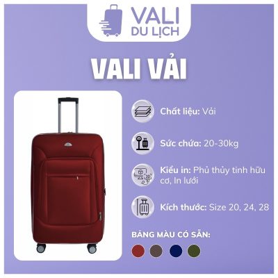 đặc điểm Vali Vải Khóa 3 Số Size 20,24,28 In Logo VL-VLV03